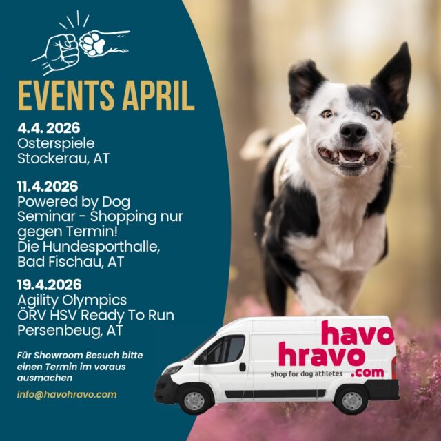 Du kannst uns in April bei den folgenden Veranstaltungen persönlich treffen⬇️
Du kannst kommen und die neueste Produkte anprobieren, neuen Mantel,Geschirre, Enrichment Spielzeug kaufen, etc. Besuch ist kostenlos, brauchst keine Eintrittskarten. 
⚠️Bitte, schreib uns im voraus an, wenn du etwas Bestimmtes möchtest, wir haben nicht bei jedem Event das ganze Sortiment mit und wir nehme es dir gerne mit!
⚠️Unser Showroom ist offen für individuelle Beratung auf der folgenden Adresse:
𝗙𝗿𝗲𝗶𝗵𝗲𝗶𝘁𝘀𝗽𝗹𝗮𝘁𝘇 𝟮, 𝟴𝟳𝟵𝟬 𝗘𝗶𝘀𝗲𝗻𝗲𝗿𝘇
Bitte, Termin min 1 Tag im voraus buchen unter info@havohravo.com📧