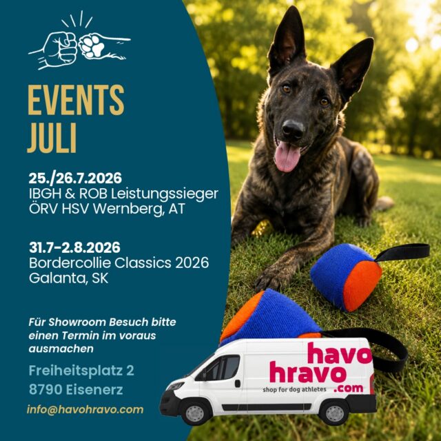 Du kannst uns in Juli bei den folgenden Veranstaltungen persönlich treffen⬇️
Du kannst kommen und die neueste Produkte anprobieren, neue Schwimmweste, Geschirre, Enrichment Spielzeug kaufen, etc. Besuch ist kostenlos, brauchst keine Eintrittskarten. 
⚠️Bitte, schreib uns im voraus an, wenn du etwas Bestimmtes möchtest, wir haben nicht bei jedem Event das ganze Sortiment mit und wir nehme es dir gerne mit!
⚠️Unser Showroom ist offen für individuelle Beratung auf der folgenden Adresse:
𝗙𝗿𝗲𝗶𝗵𝗲𝗶𝘁𝘀𝗽𝗹𝗮𝘁𝘇 𝟮, 𝟴𝟳𝟵𝟬 𝗘𝗶𝘀𝗲𝗻𝗲𝗿𝘇
Bitte, Termin min 1 Tag im voraus buchen unter info@havohravo.com📧