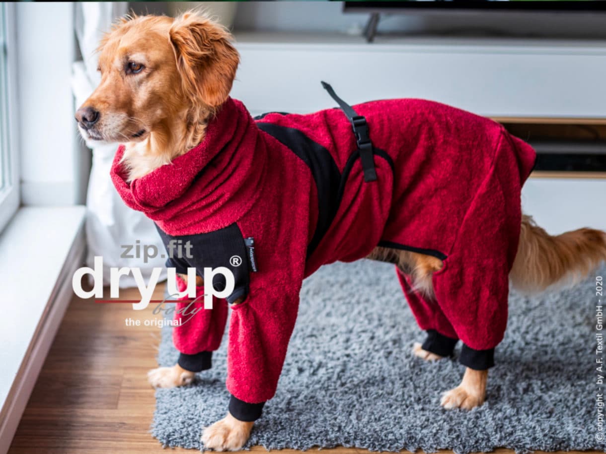 DryUp Body Zip Fit Hundebademantel mit langen Beinen Bordeaux